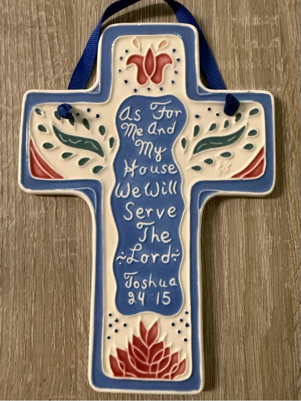 Ceramic Decorative Cross Wall Plaque - Blue, White, Red, Green